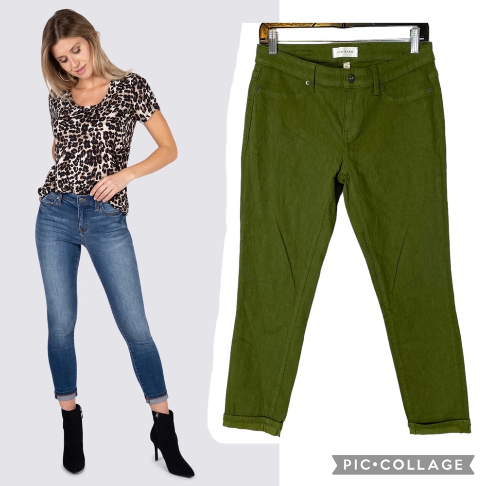 Lila Ryan Dorianna Mid Rise Cropped Skinny Cuffed Pant in Fern Size 28